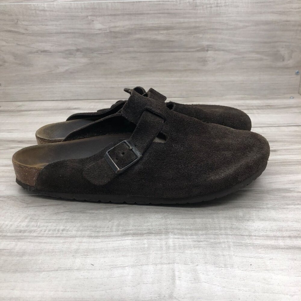 Birkenstock Brown Suede Clogs with Buckle